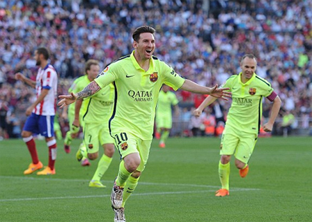 Nhà vô địch mùa trước Atletico không thể ngăn Messi và đồng đội tiến lên bục vinh quang.
